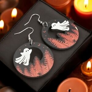 ✨️2 for $15✨️ NEW Halloween Spooky Ghost Forest‎ Wooden Fashion Earrings